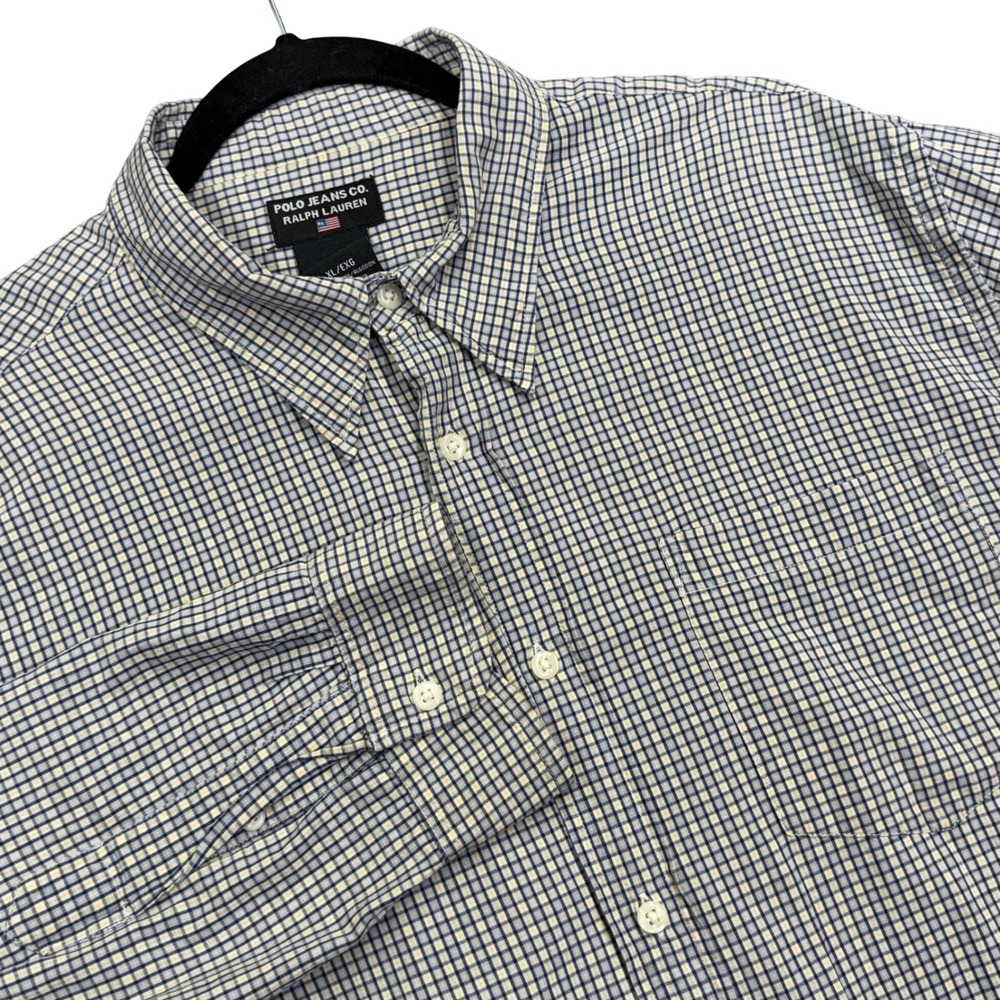 Polo Jeans Co Ralph Lauren Mens XL Blue Yellow Plaid Cotton Button Down Shirt